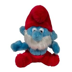 Peyo Papa Smurf Plush Toy Kids 8" Blue Red Excellent Vintage 1981 Wallace Berrie